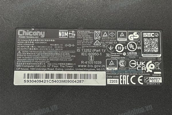 sạc laptop chicony 240w kim nhỏ